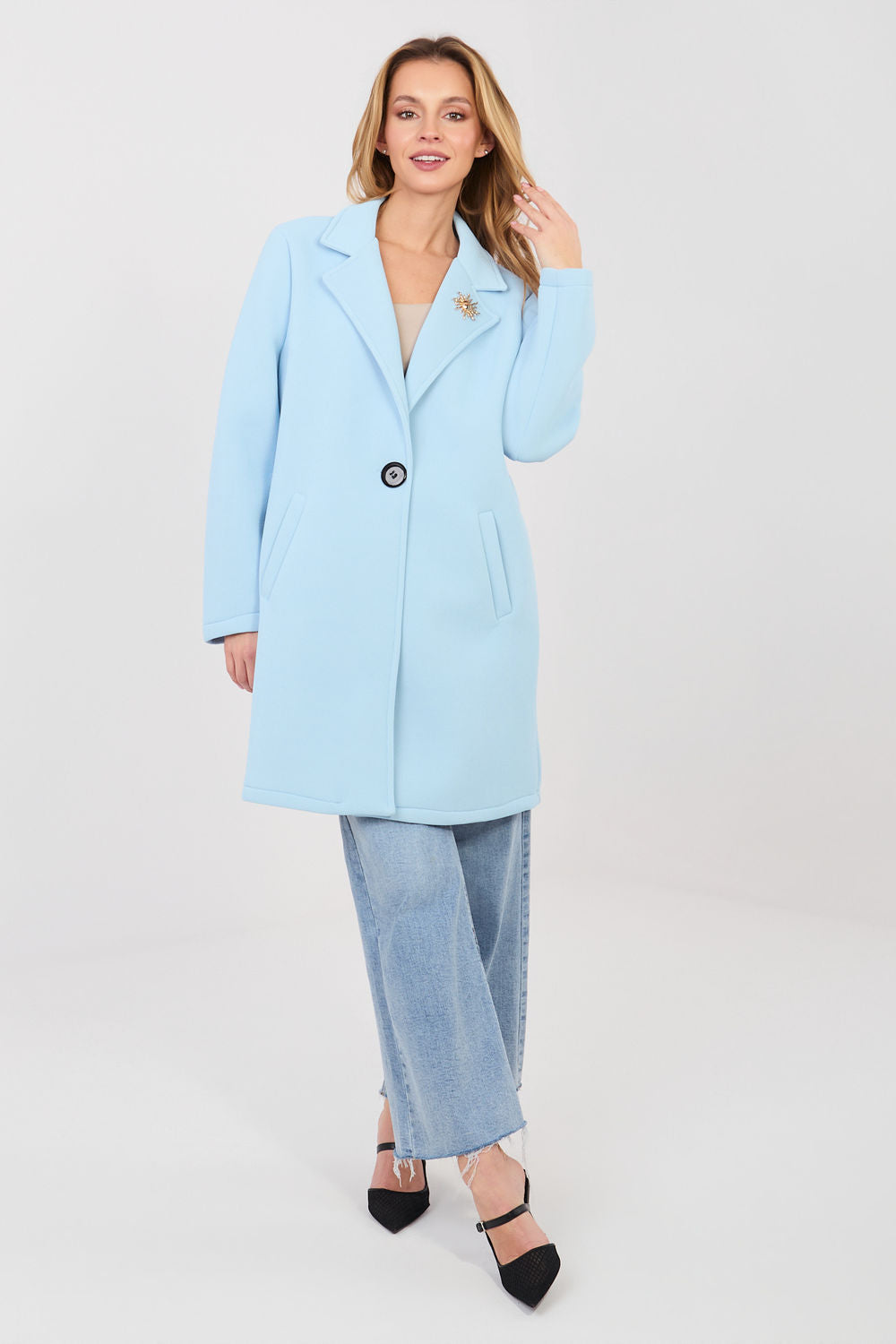 Rue Paris Light Blue Long Sleeve Coat