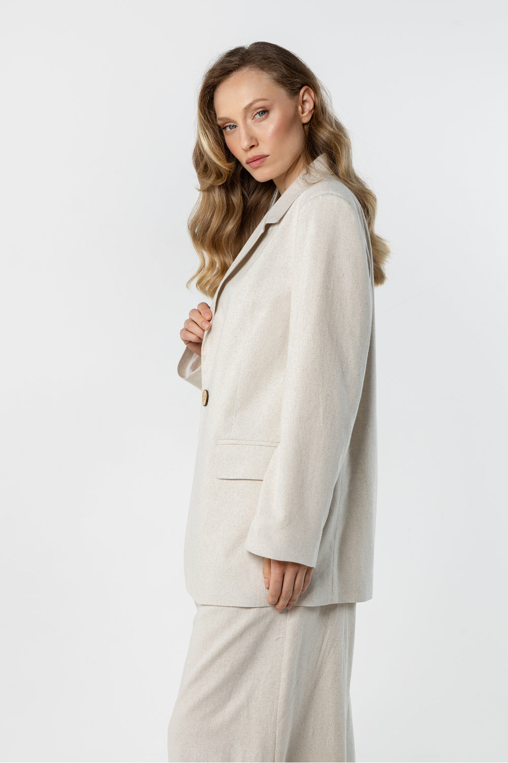 Awama Beige Linen Long Sleeve Jacket - view 4