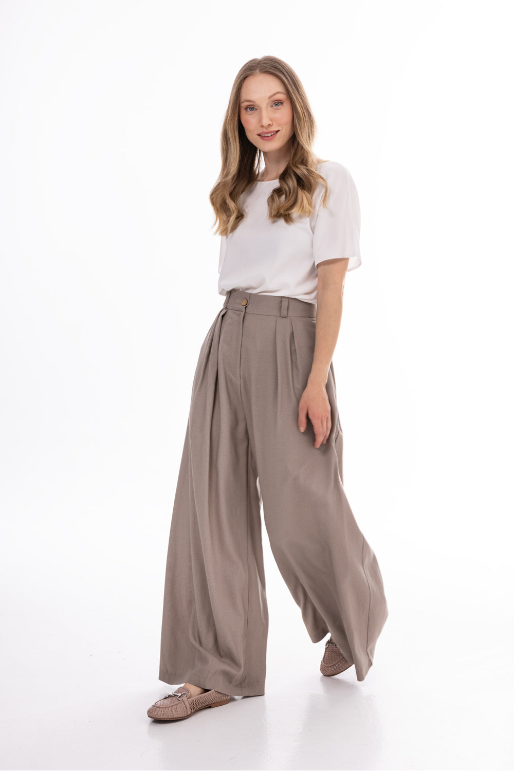 Awama Latte Pleated High Waisted Trousers - view 2