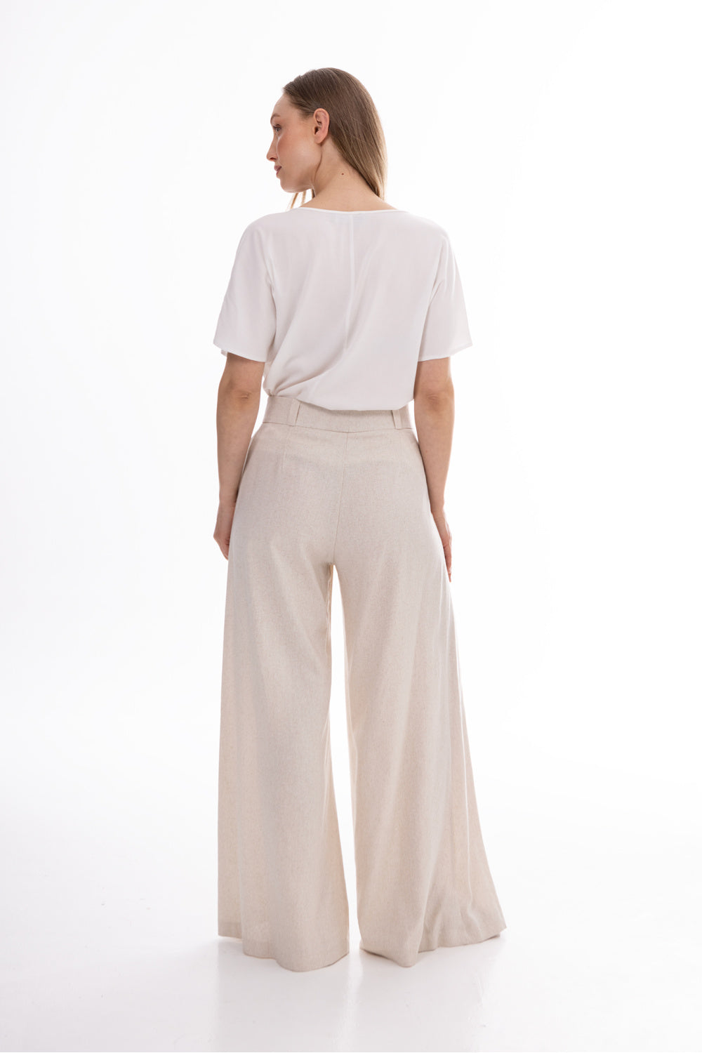 Awama Beige Pleated High Waisted Trousers - view 3