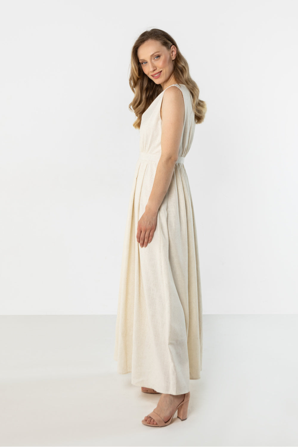 Awama Beige Maxi Linen Dress - view 2