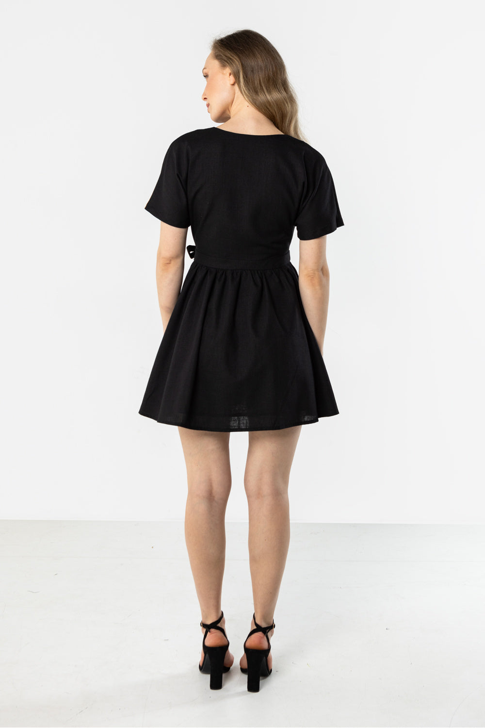 Awama Black Mini Linen Dress - view 4