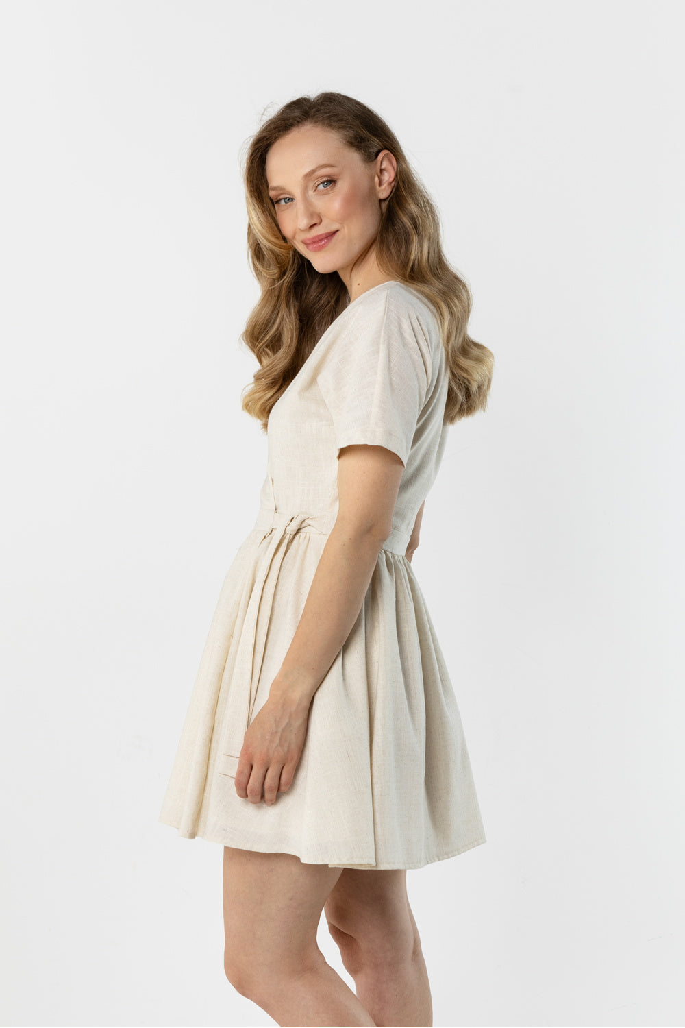 Awama Beige Mini Linen Dress - view 2