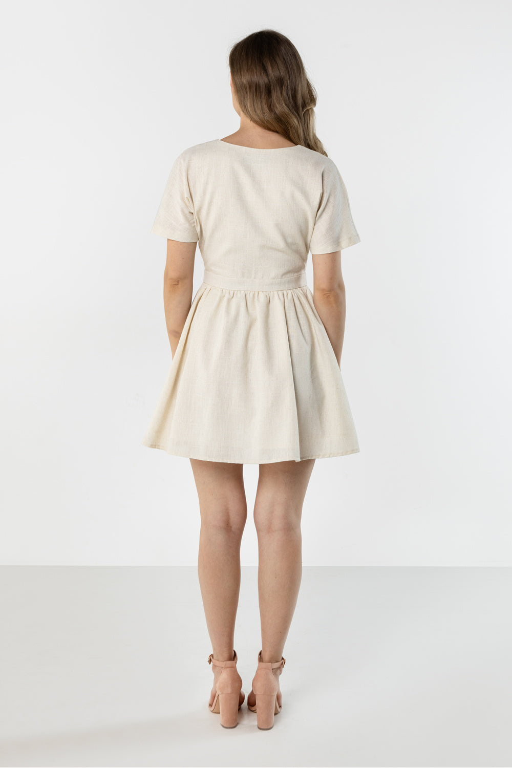 Awama Beige Mini Linen Dress - view 3