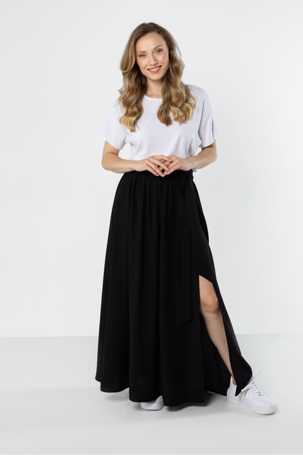 Awama Black High Waisted Maxi Skirt
