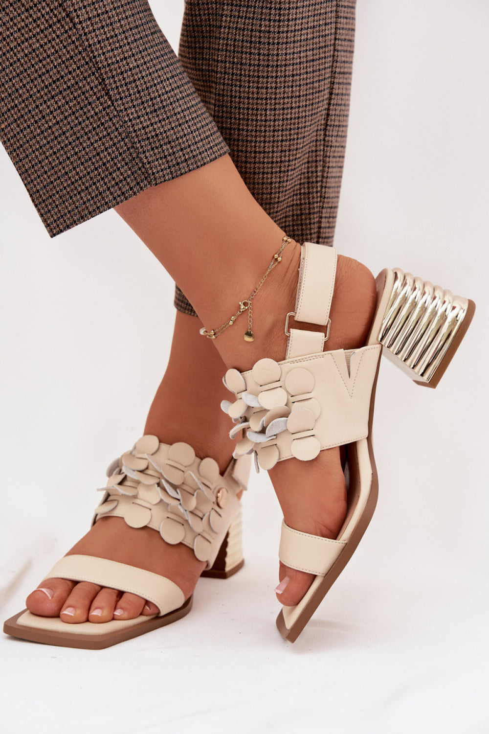 Step In Style Beige Leather Heeled Sandals - view 3