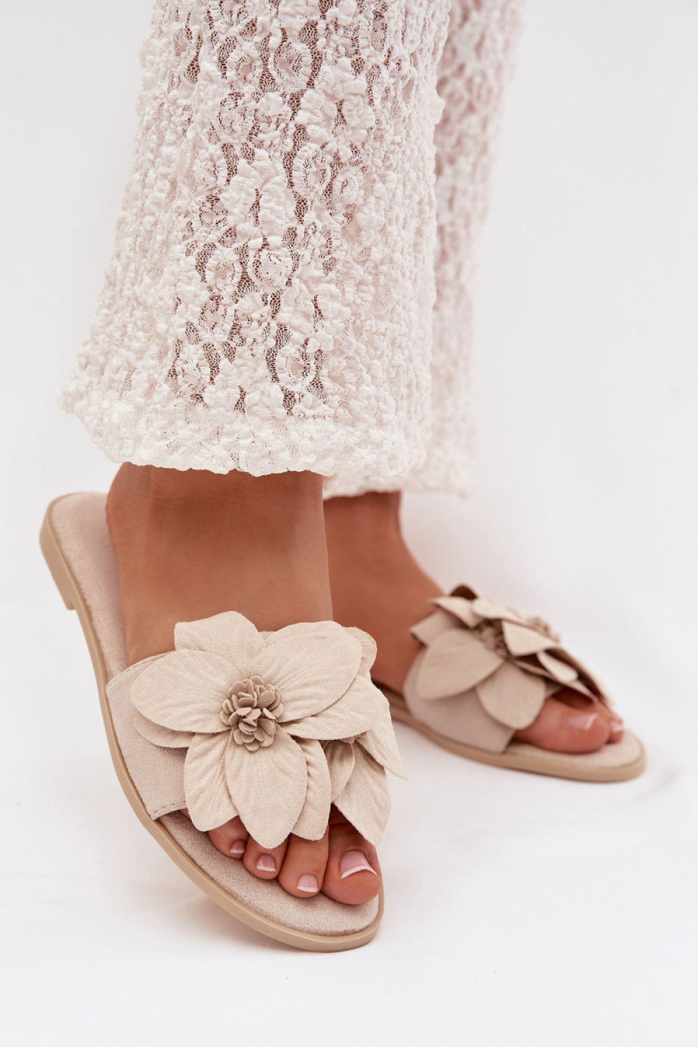 Step In Style Elzoria Light Beige Faux Suede Flat Flip Flops