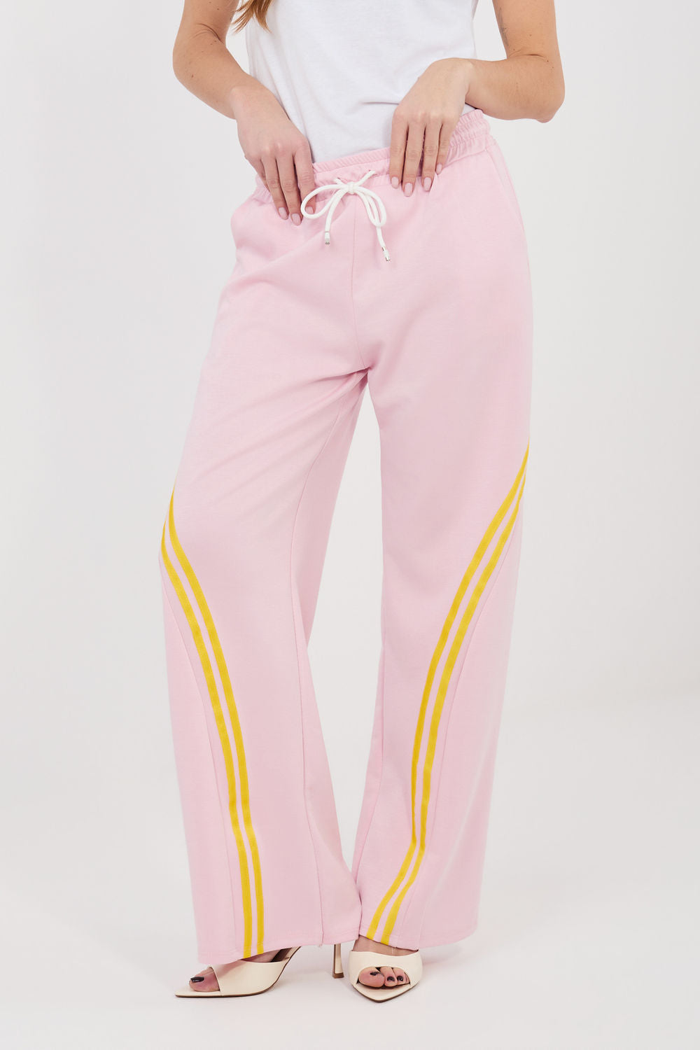 Rue Paris Light Pink Striped High Waisted Joggers - view 4