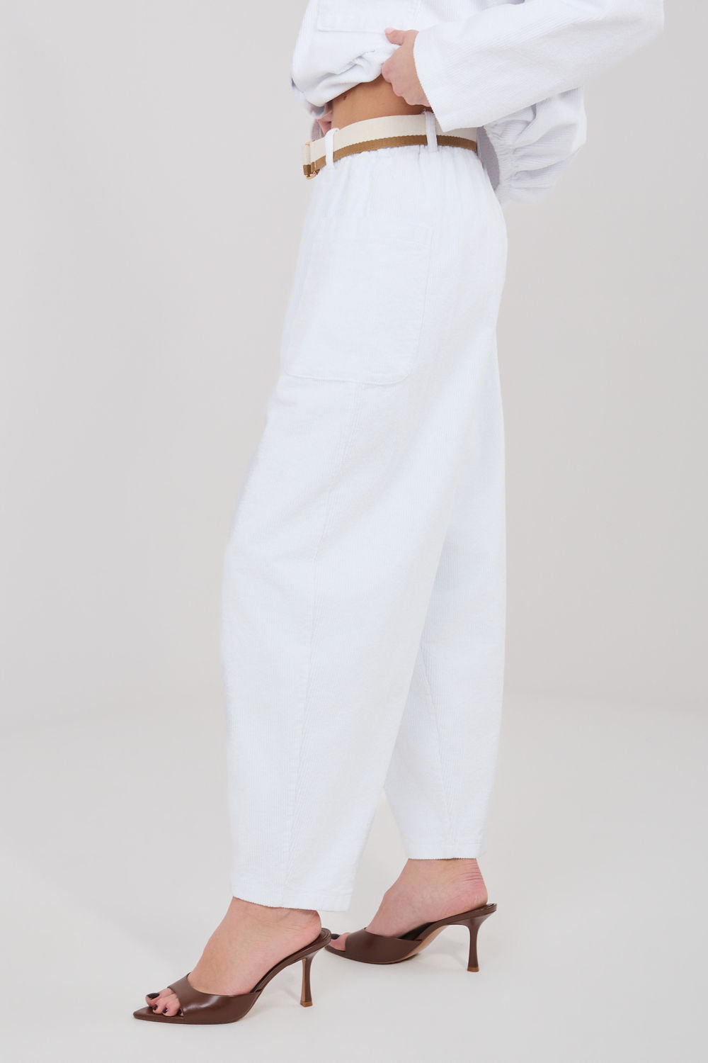 Rue Paris White High Waisted Cotton Corduroy Trousers - view 2
