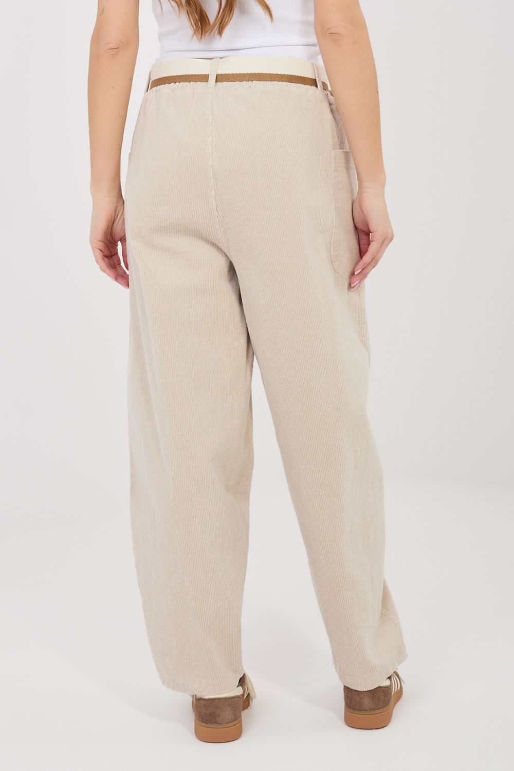 Rue Paris Light Beige High Waisted Cotton Corduroy Trousers - view 3