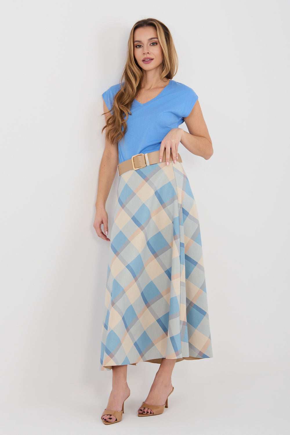 Italy Moda Blue Flared Maxi Skirt
