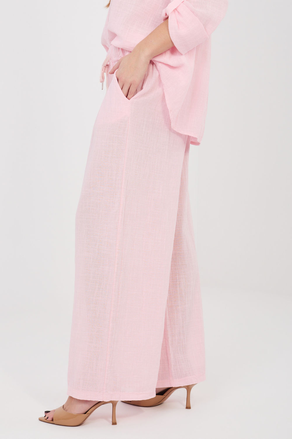 Italy Moda Light Pink Wide Leg High Waisted Trousers - view 4