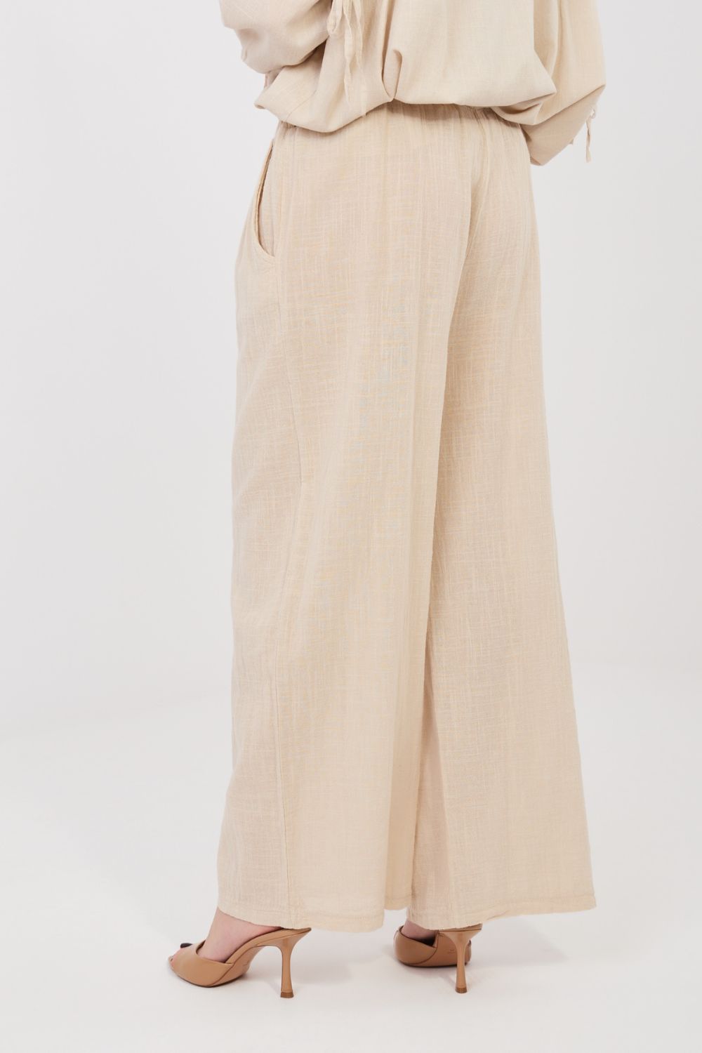 Italy Moda Beige Wide Leg High Waisted Trousers - view 4
