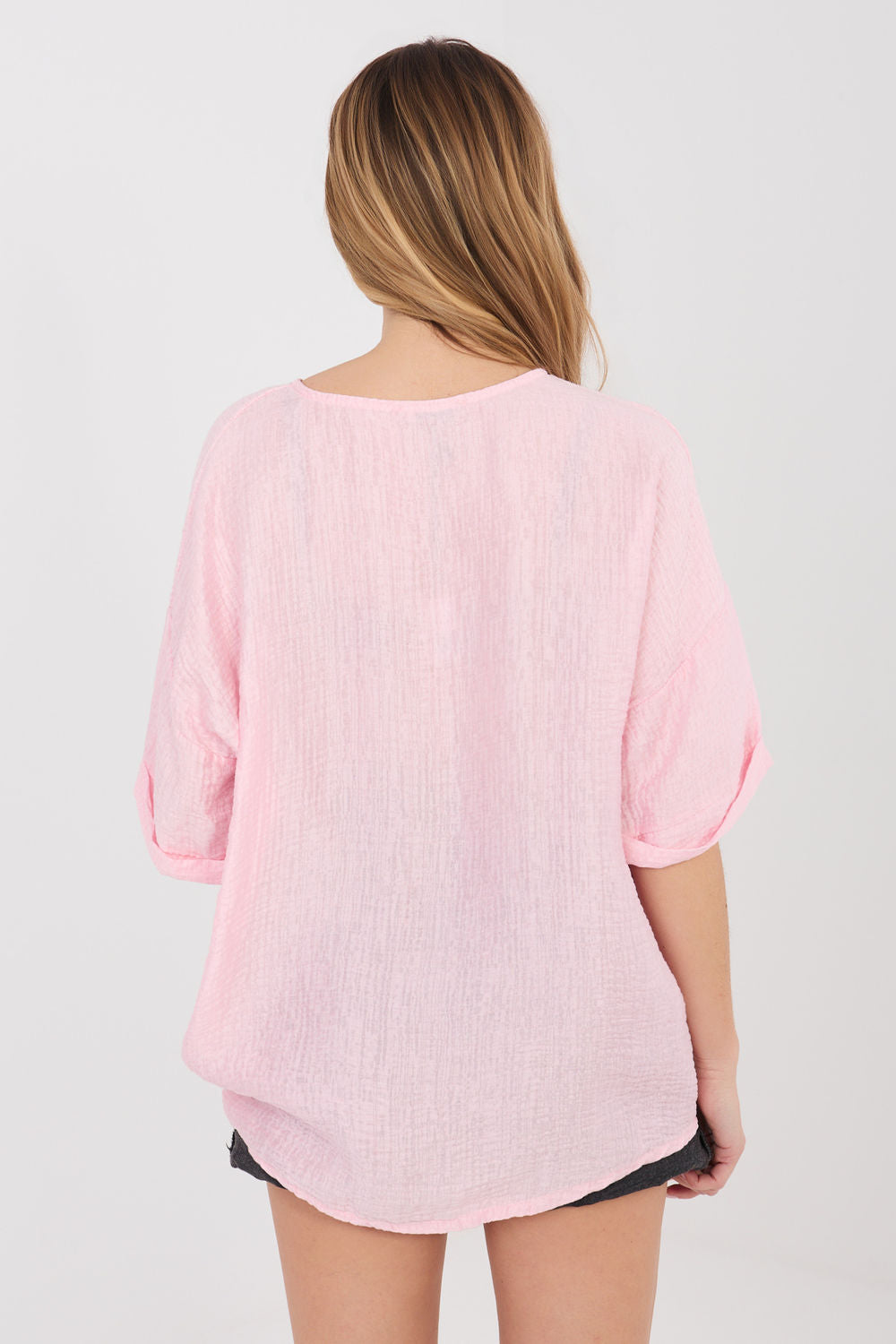Italy Moda Light Pink V-Neck Short Sleeve Top - view 3
