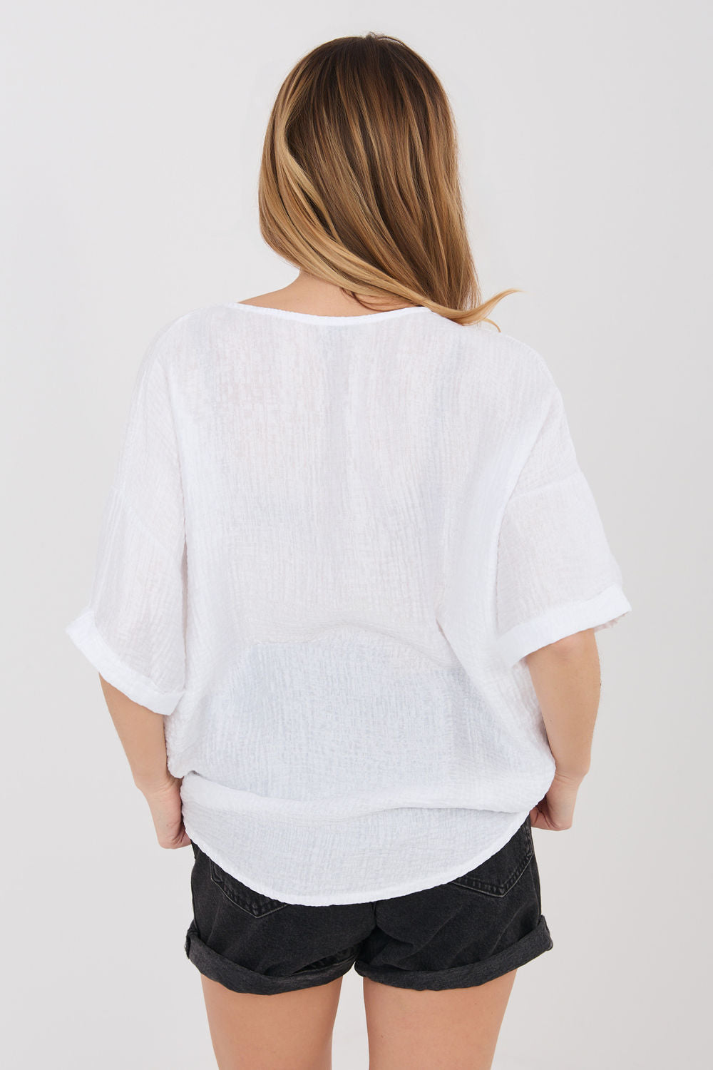 Italy Moda White Bodycon V-Neck Short Sleeve Top - view 3