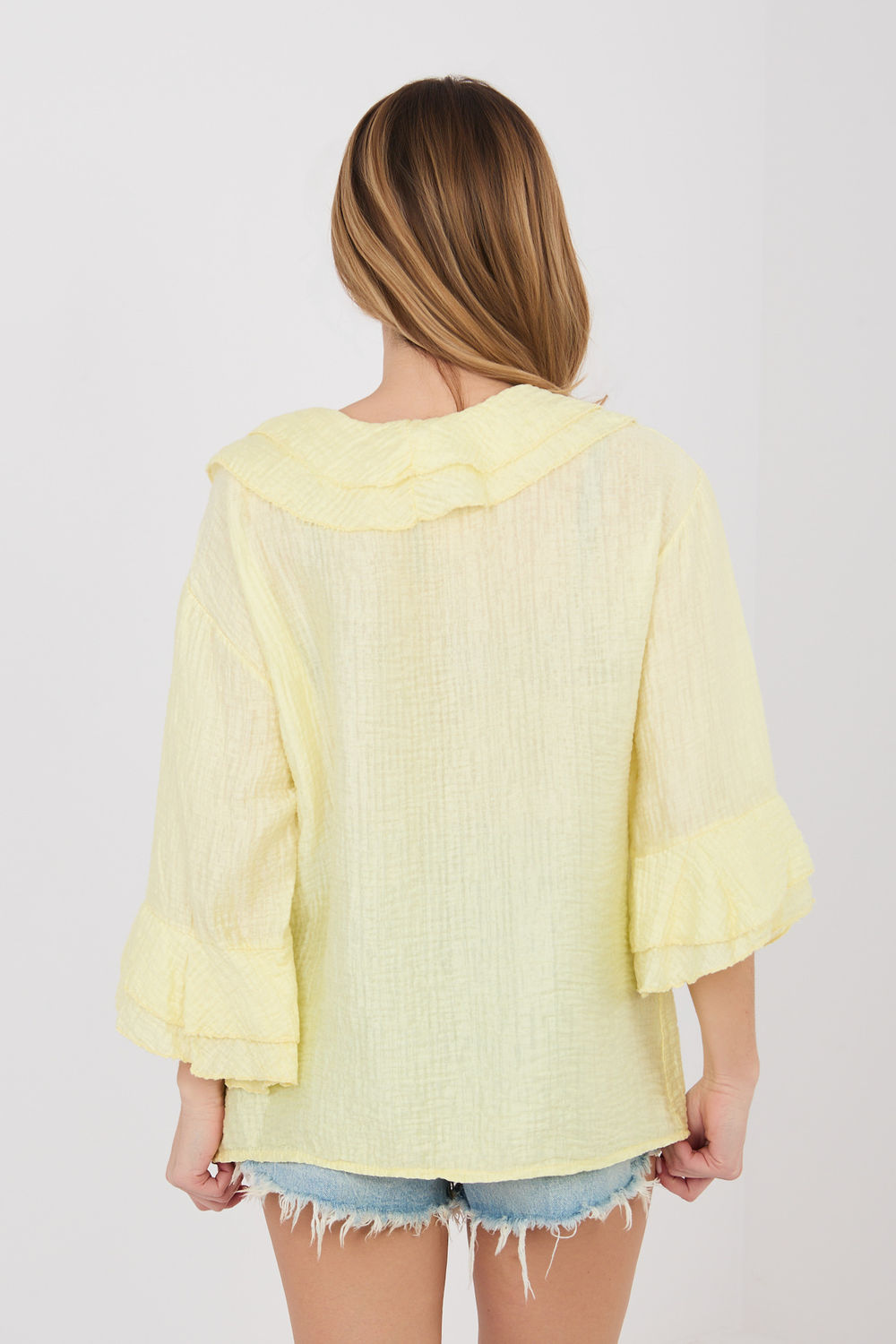 Italy Moda Light Yellow V-Neck Long Sleeve Top - view 3