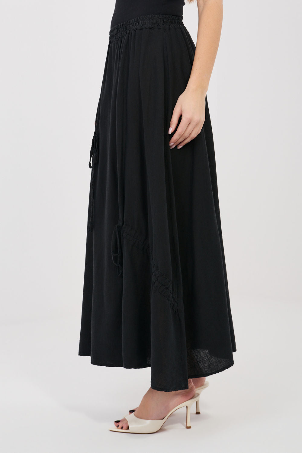 Italy Moda Black Linen Cotton Maxi Skirt - view 2