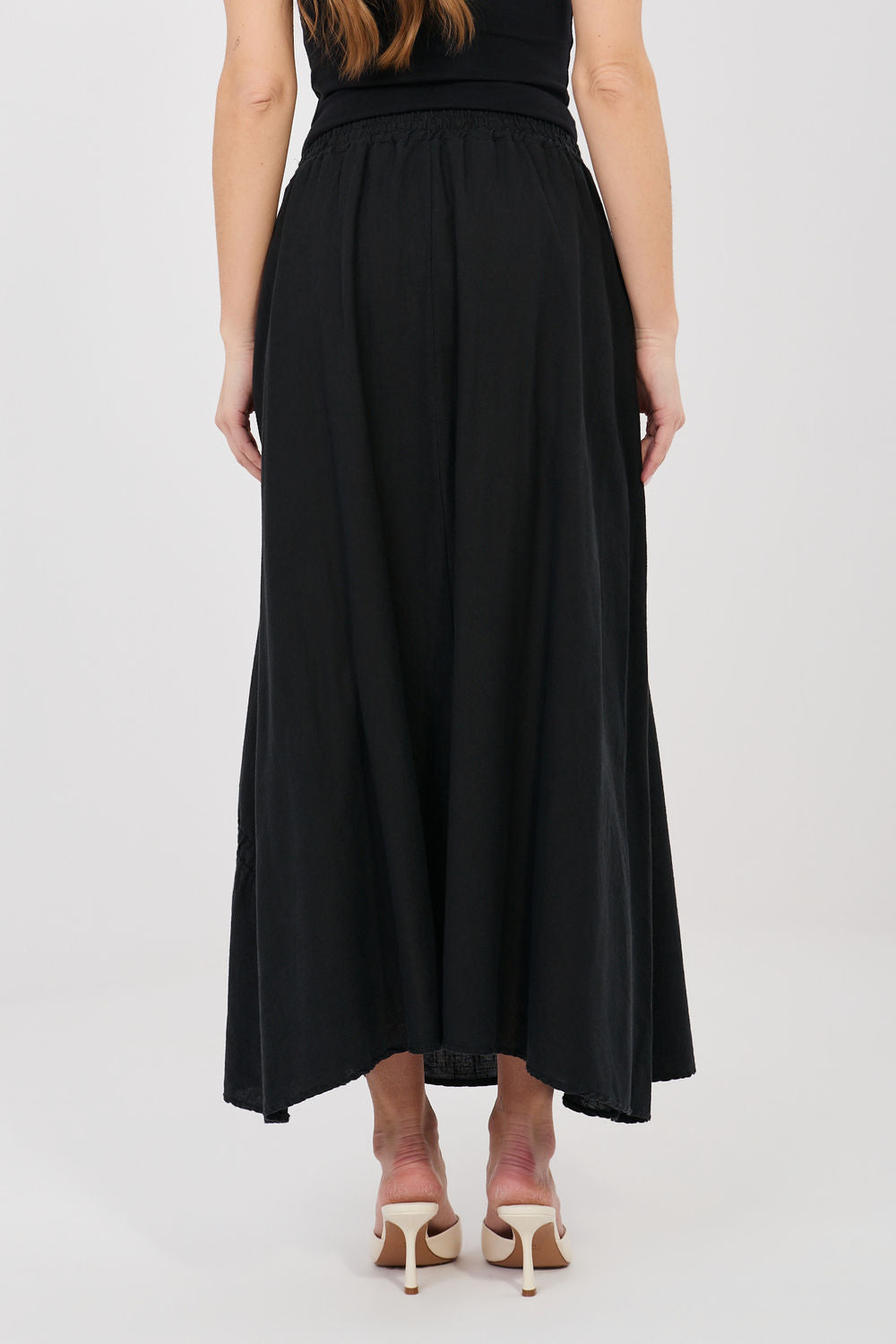 Italy Moda Black Linen Cotton Maxi Skirt - view 3