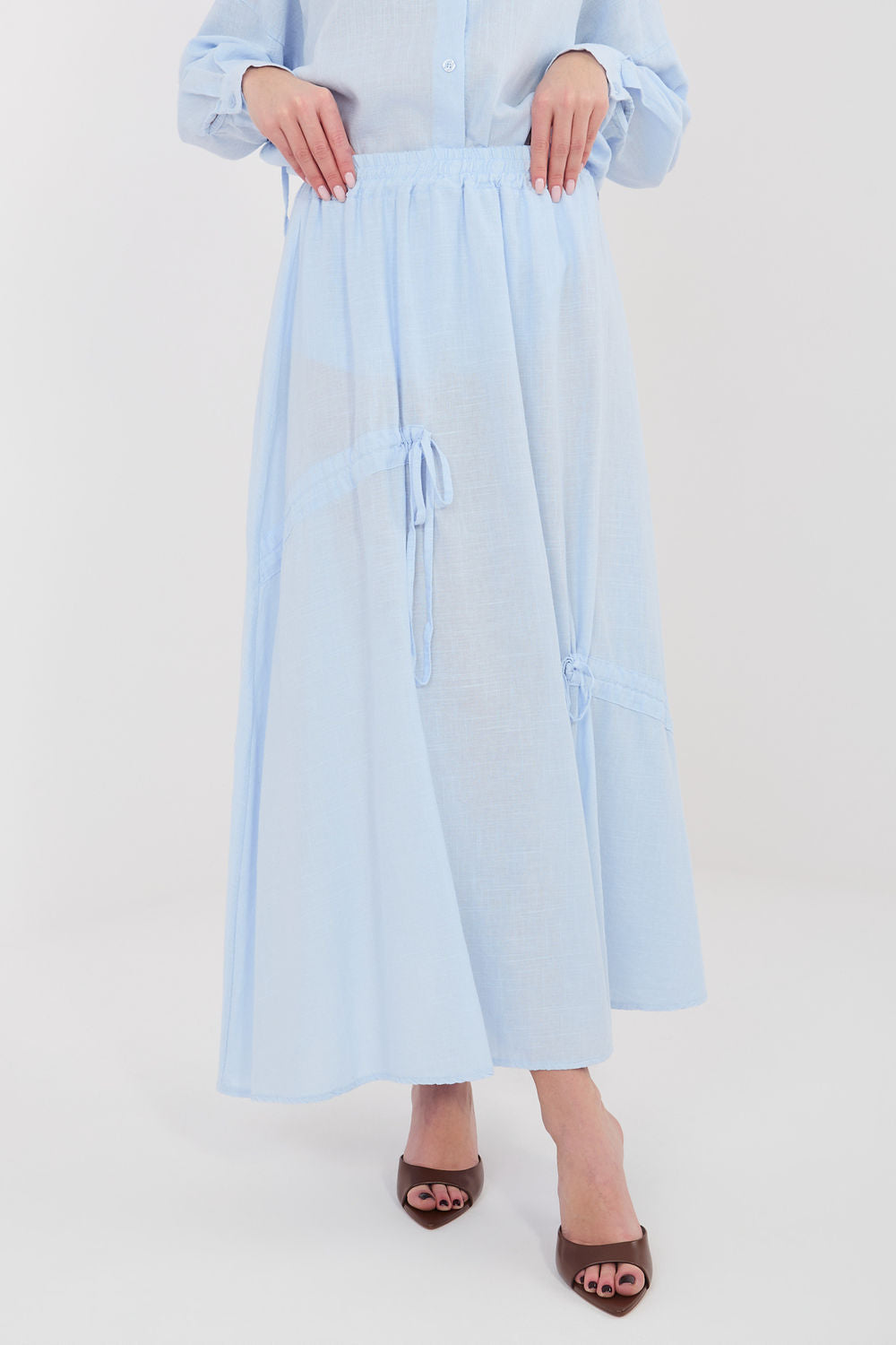 Italy Moda Light Blue Linen Cotton Maxi Skirt
