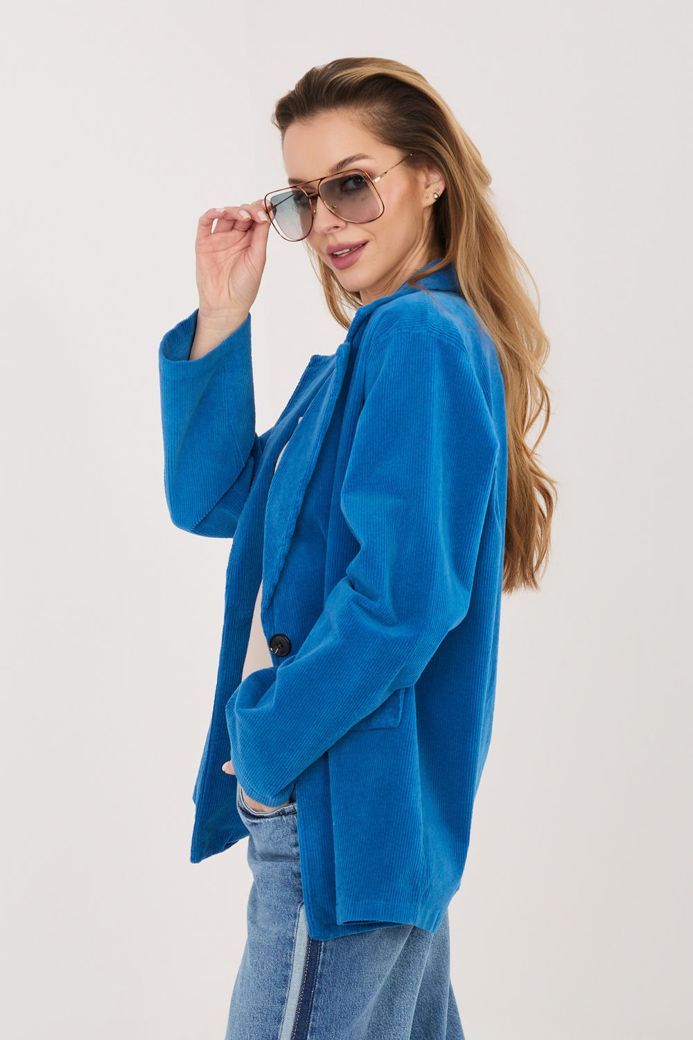 Rue Paris Cobalt Blue Long Sleeve Cotton Jacket - view 3