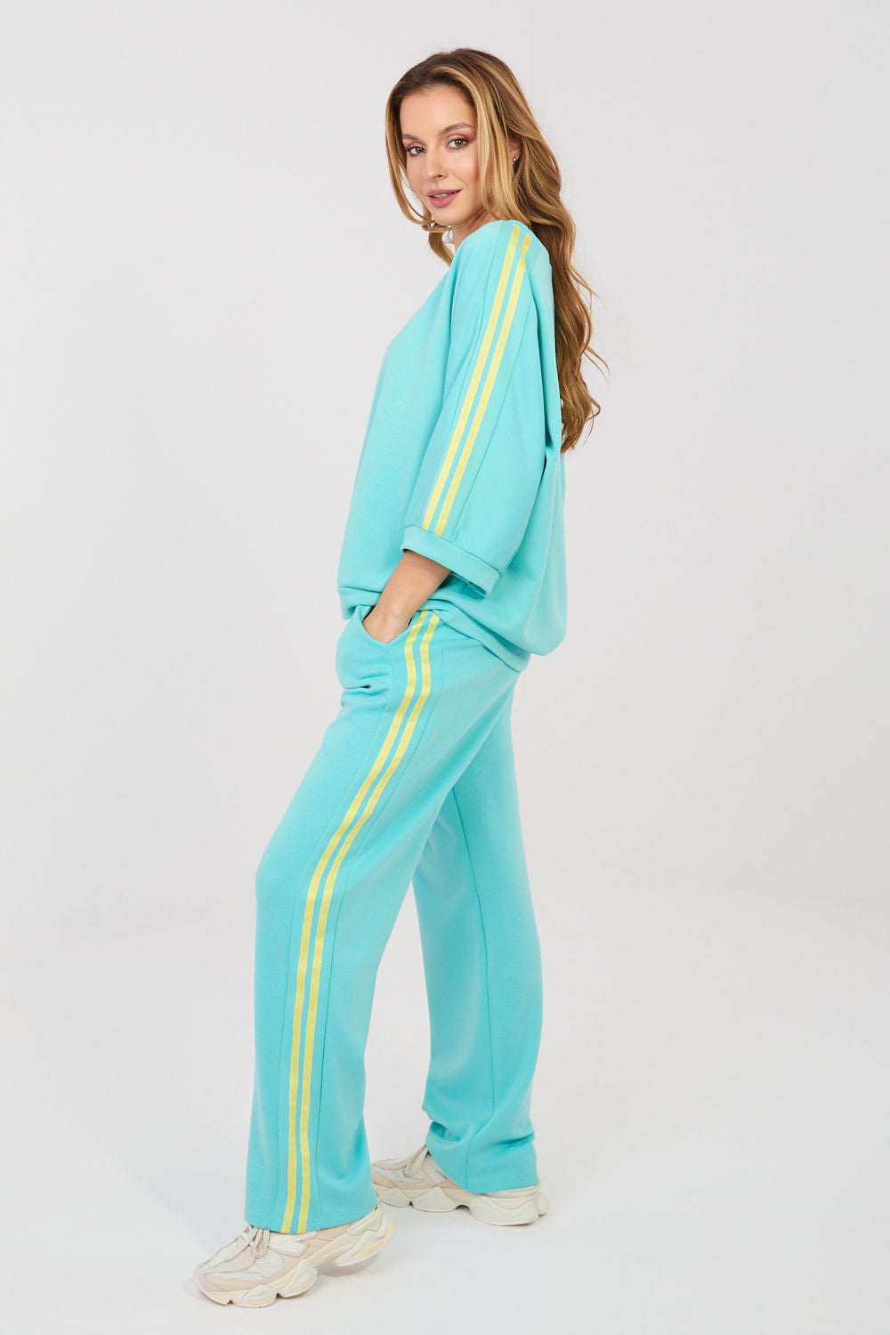Rue Paris Turquoise Striped High Waisted Co-Ord Set - view 3