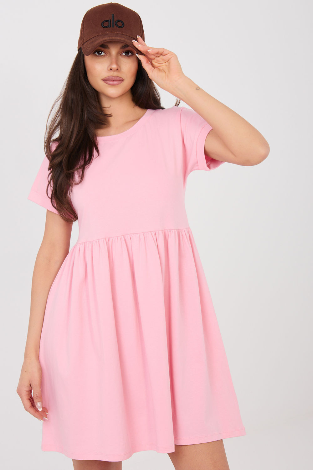 Rue Paris Light Pink Flared Short Sleeve Dress