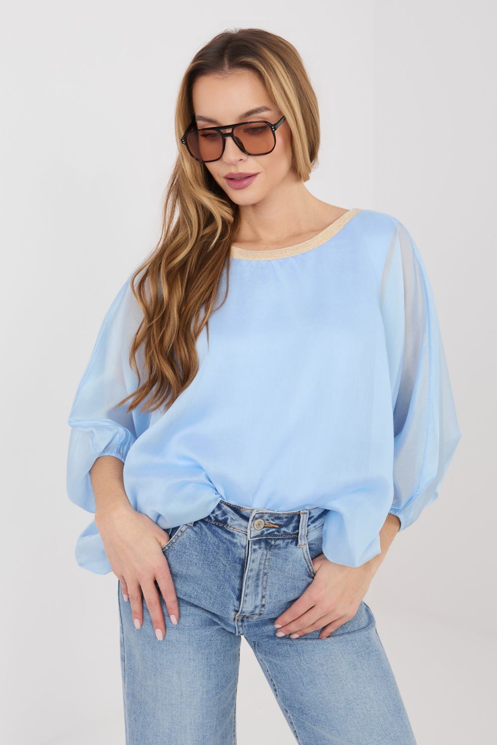 Italy Moda Light Blue Round Neck Blouse - view 4