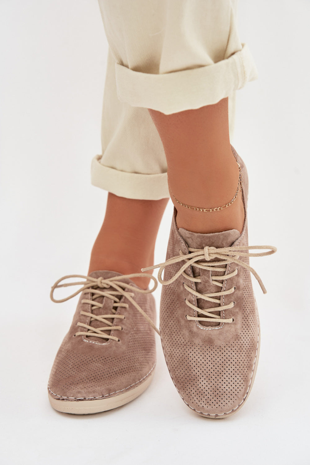 Step In Style Dark Beige Suede Lace Up Shoes - view 3