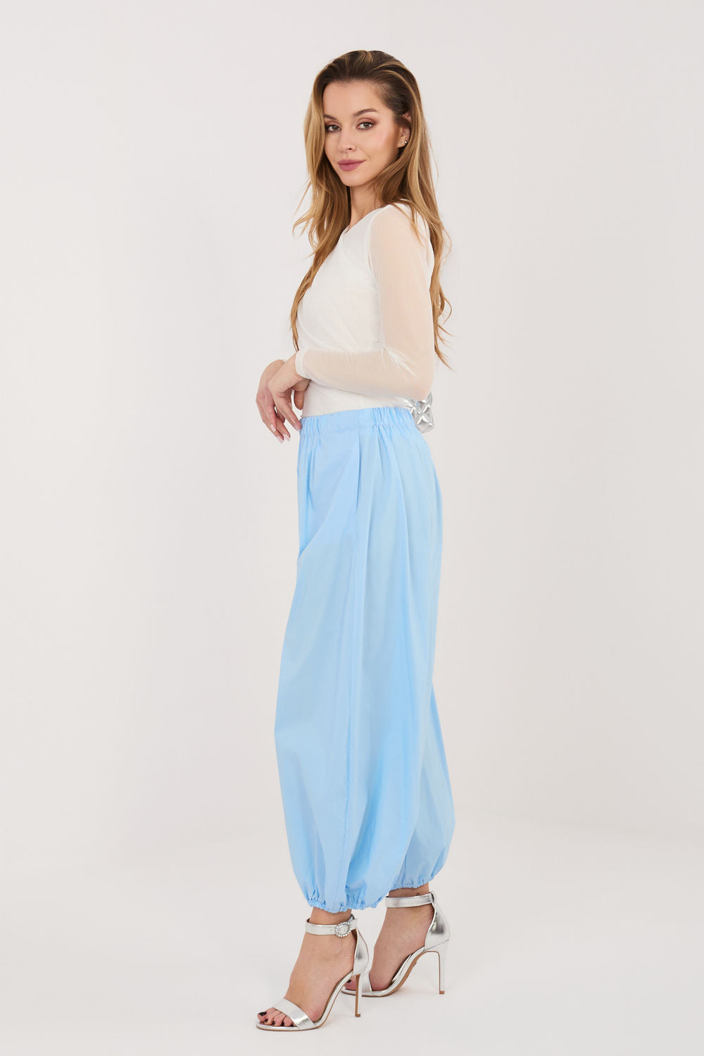 Rue Paris Light Blue High Waisted Cotton Trousers - view 2