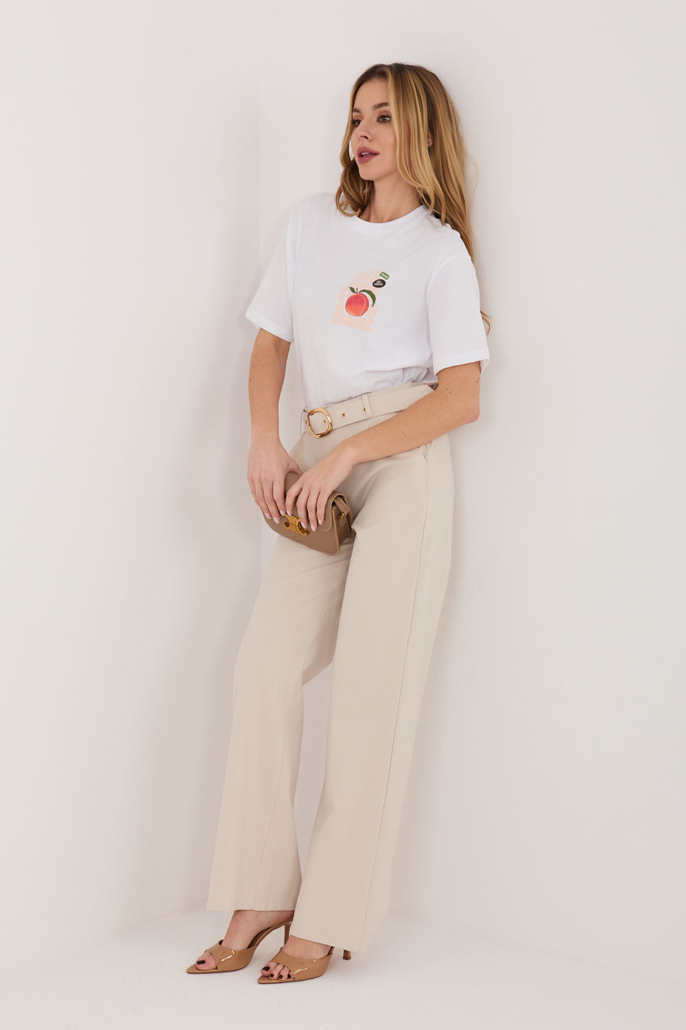 Rue Paris Light Beige Straight High Waisted Cotton Trousers - view 2