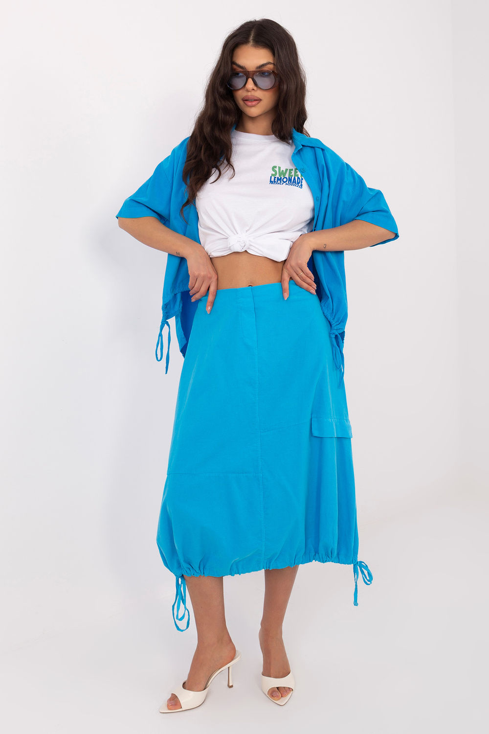 Rue Paris Blue Midi Cotton Skirt