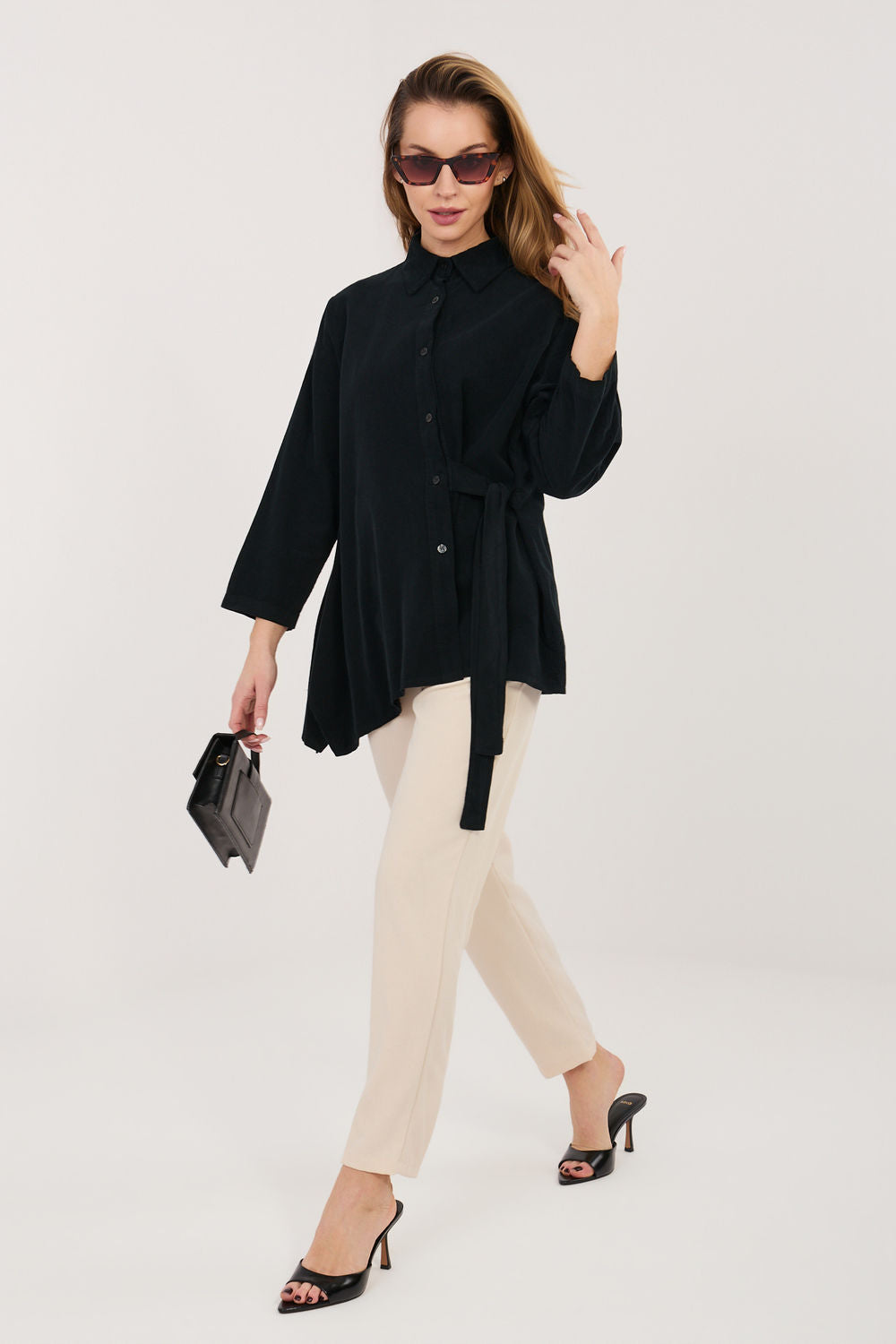 Rue Paris Black Cotton Long Sleeve Top - view 2