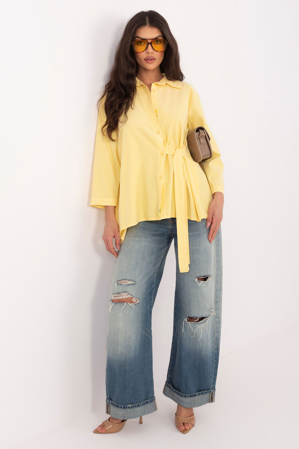Rue Paris Light Yellow Cotton Long Sleeve Top - view 2