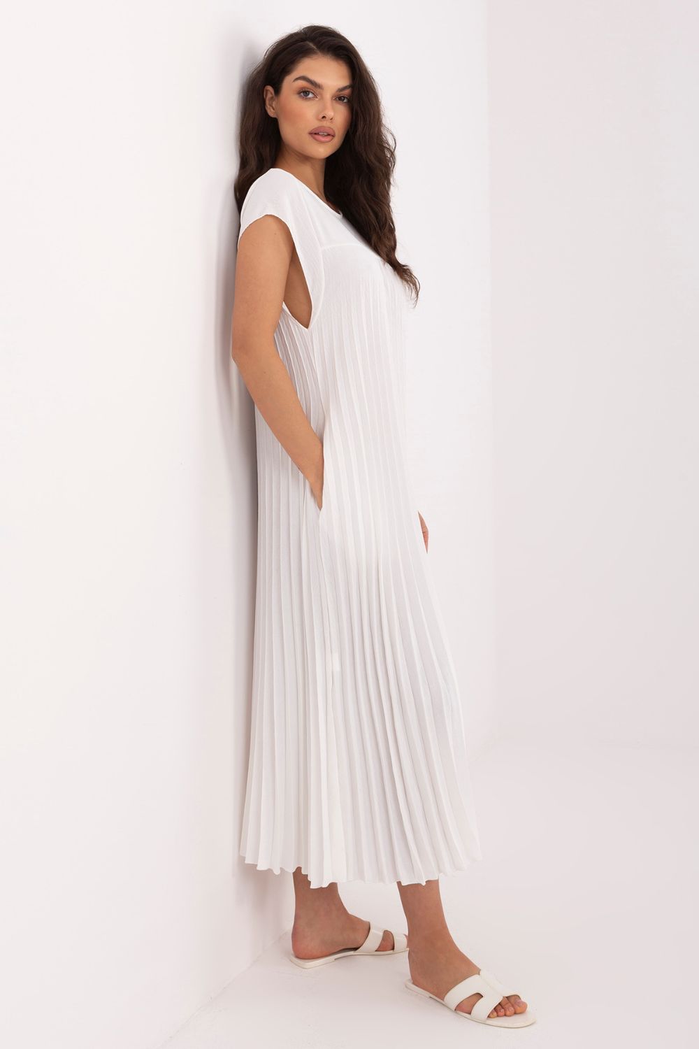 Rue Paris Ecru Midi Pleated Dress - view 3