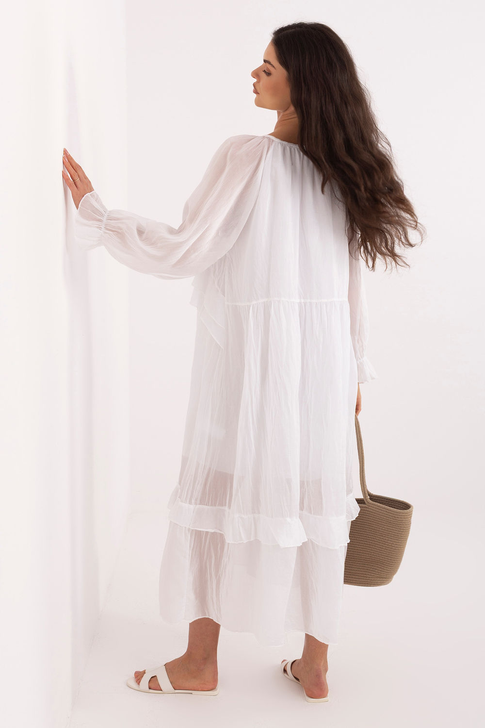 Italy Moda White Midi Puff Sleeve Dress - view 3