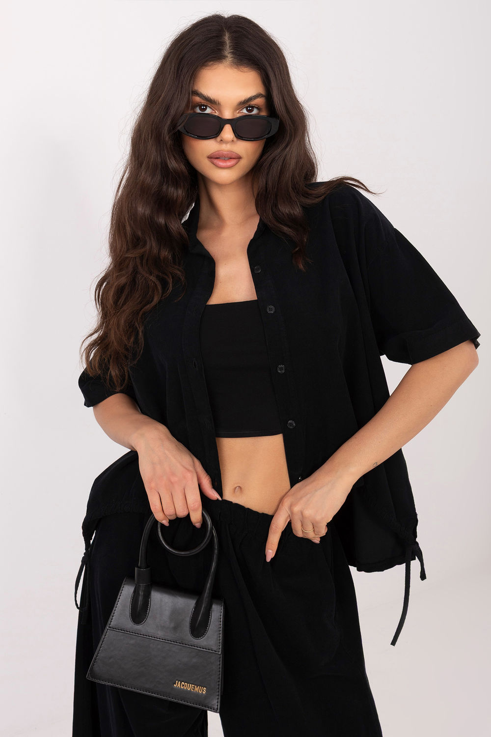Italy Moda Black Cotton Short Sleeve Top