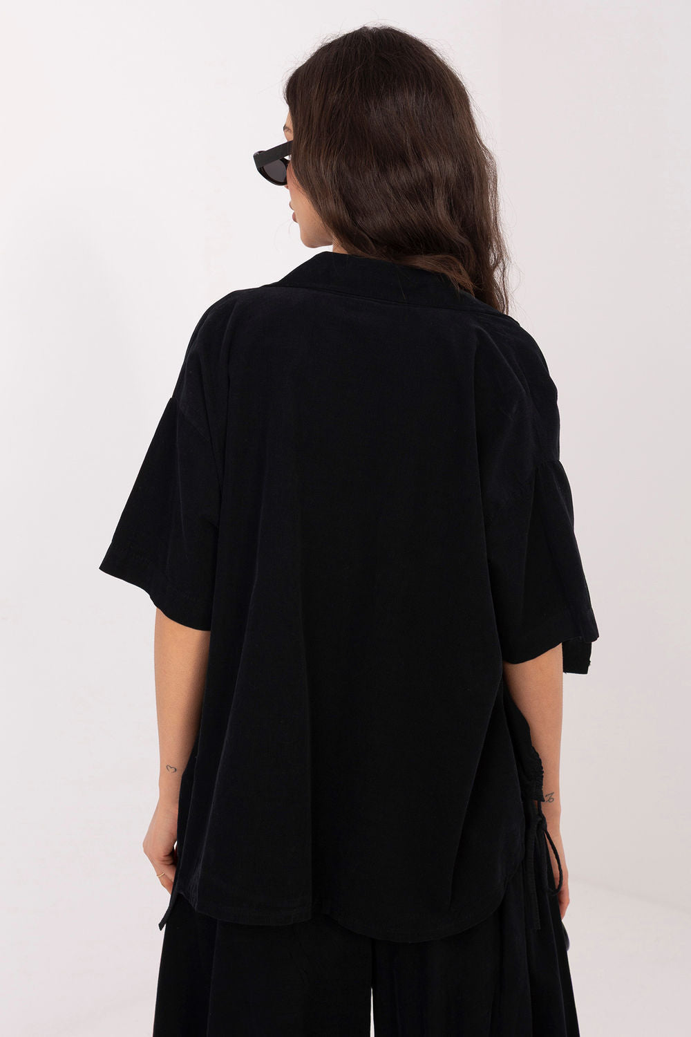Italy Moda Black Cotton Short Sleeve Top - view 3