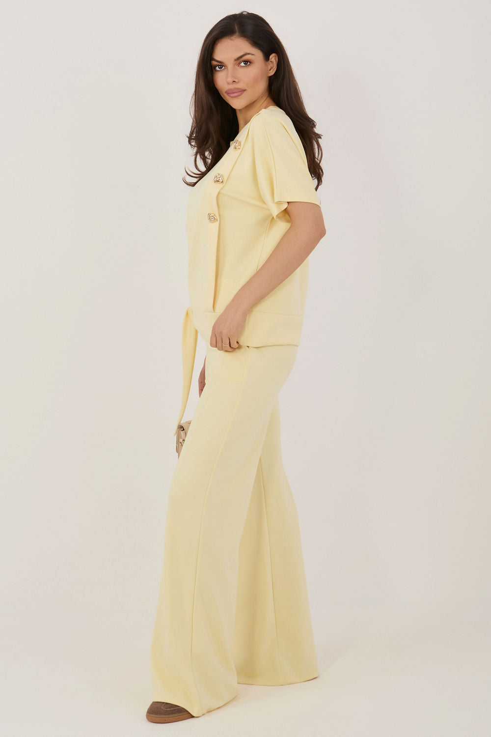 Relevance Light Yellow Wide Leg Short Sleeve Co-Ord Set - view 2