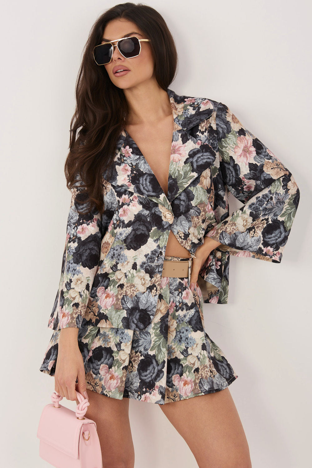 Italy Moda Black Floral Pleated Skort