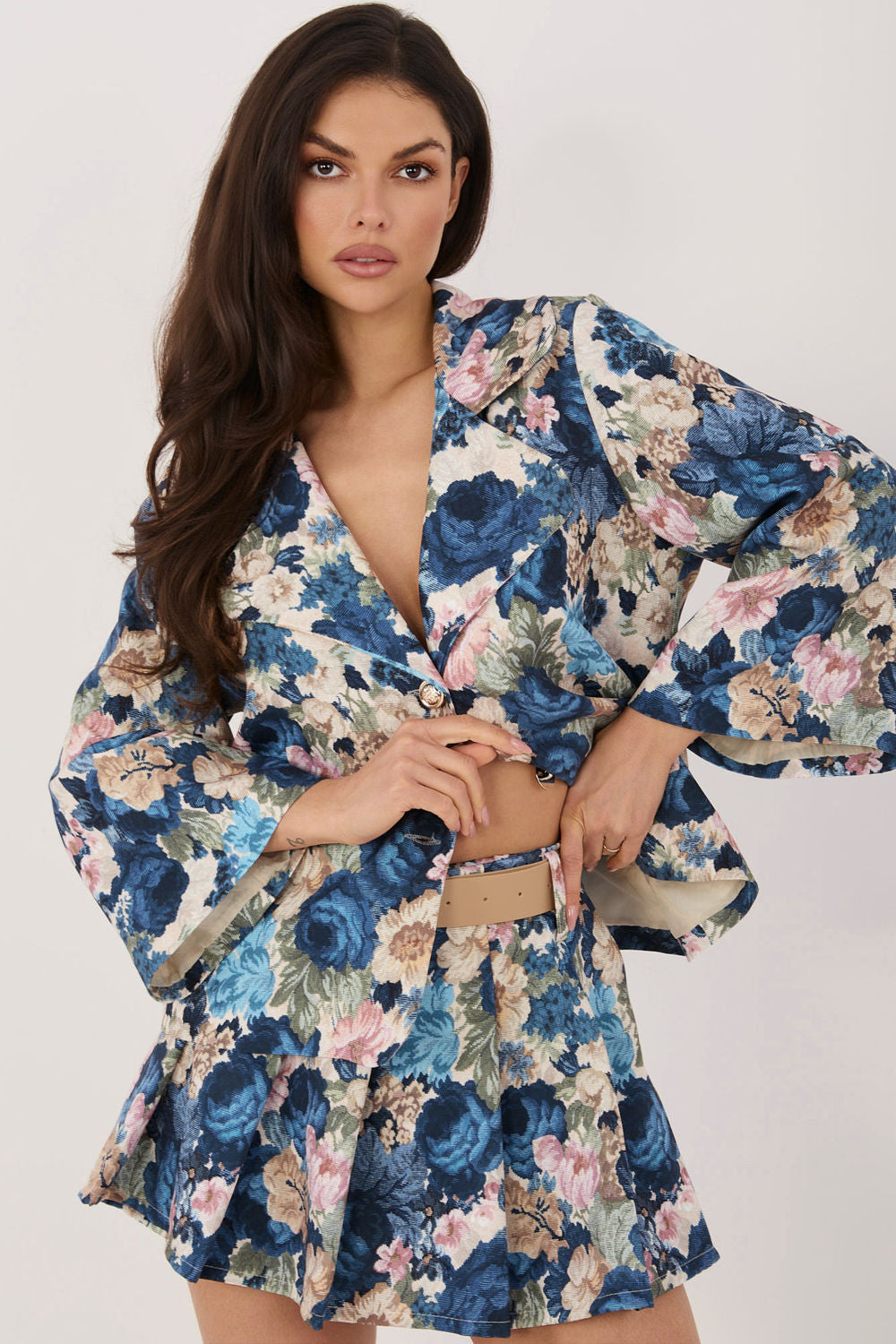 Italy Moda Dark Blue Floral Pleated Skort