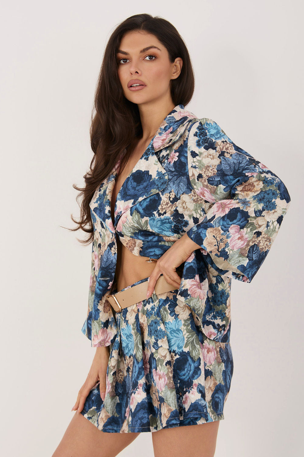 Italy Moda Dark Blue Floral Pleated Skort - view 4
