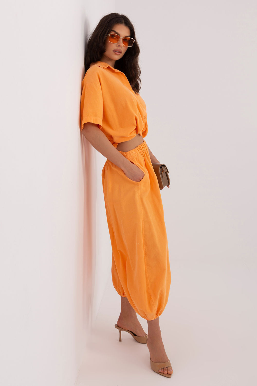 Italy Moda Light Orange High Waisted Cotton Corduroy Trousers