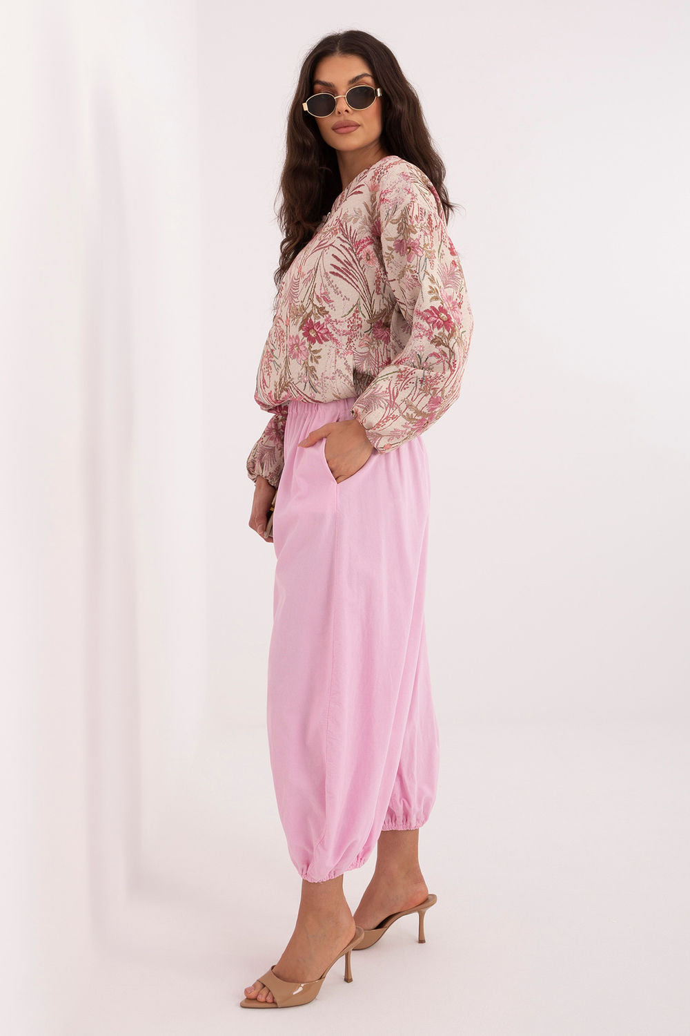 Italy Moda Light Pink High Waisted Cotton Corduroy Trousers - view 2