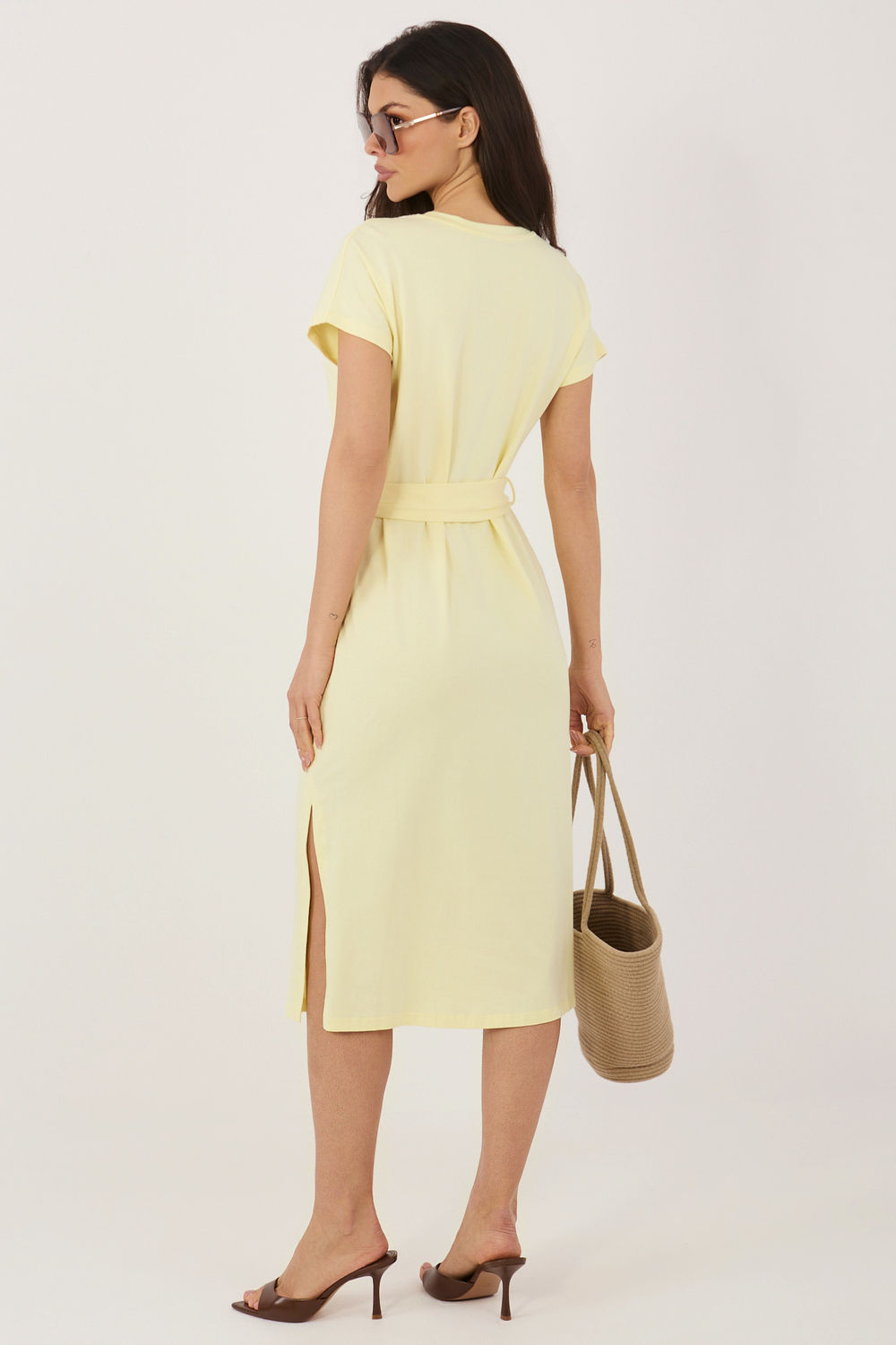 Rue Paris Light Yellow Round Neck Short Sleeve Dress - view 2