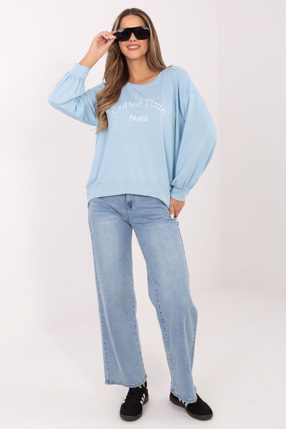 Rue Paris Light Blue Puff Sleeve Sweatshirt - view 2