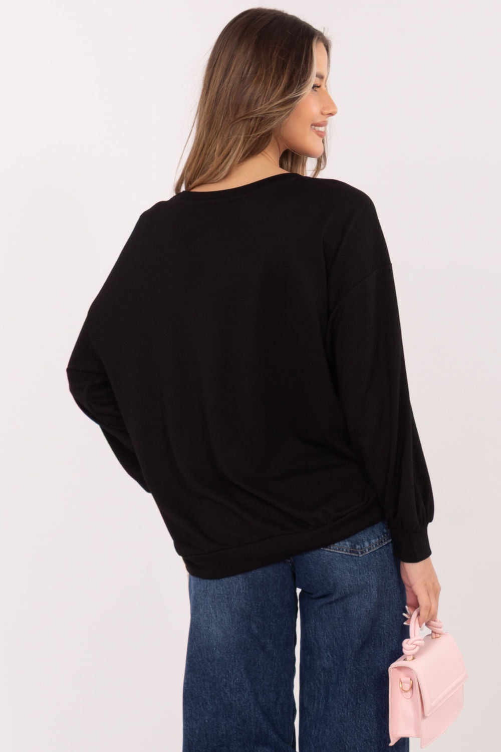 Rue Paris Black Round Neck Long Sleeve Sweatshirt - view 3