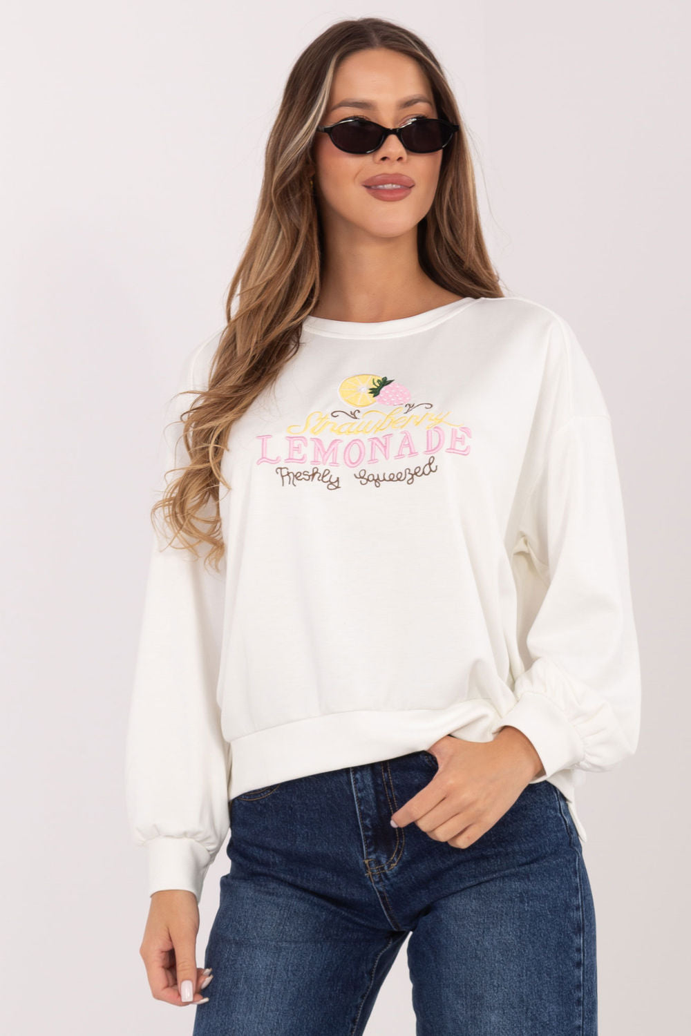 Rue Paris Ecru Round Neck Long Sleeve Sweatshirt