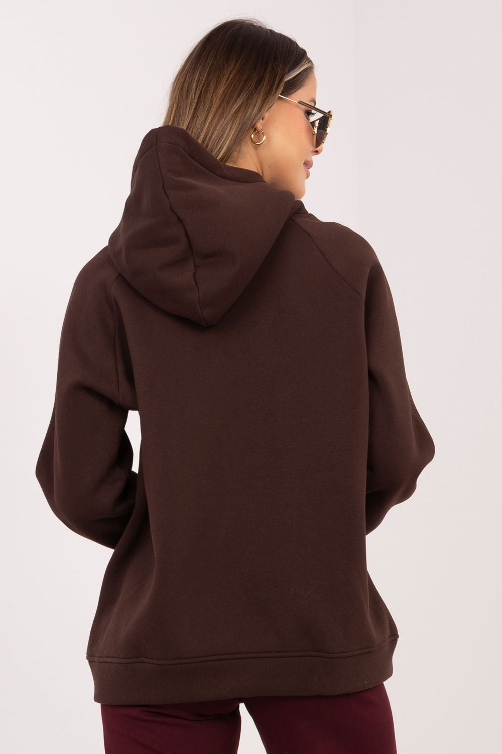 Rue Paris Dark Brown Hooded Long Sleeve Cotton Sweatshirt - view 3