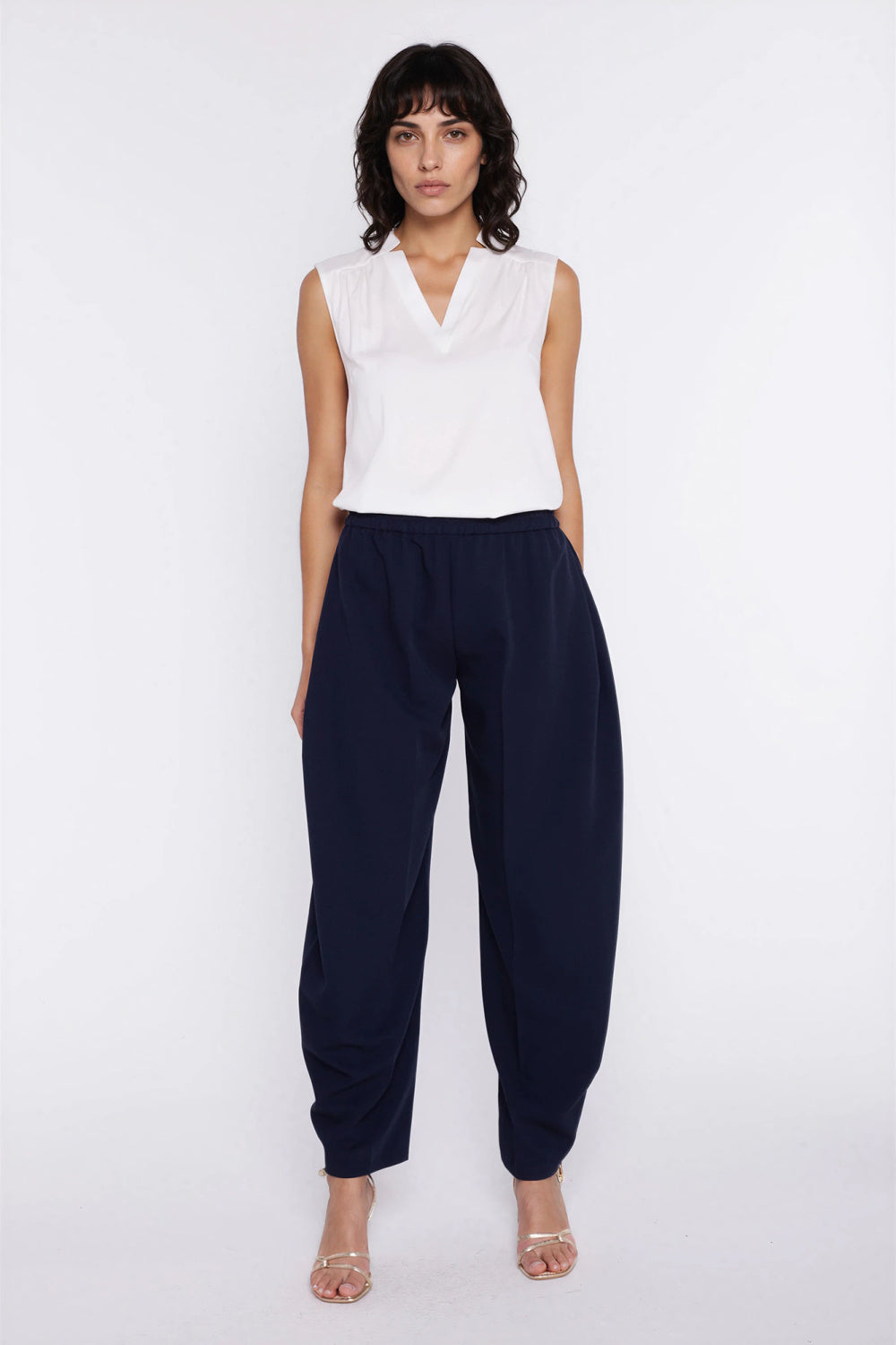 Nife Ecru V-Neck Sleeveless Blouse - view 2