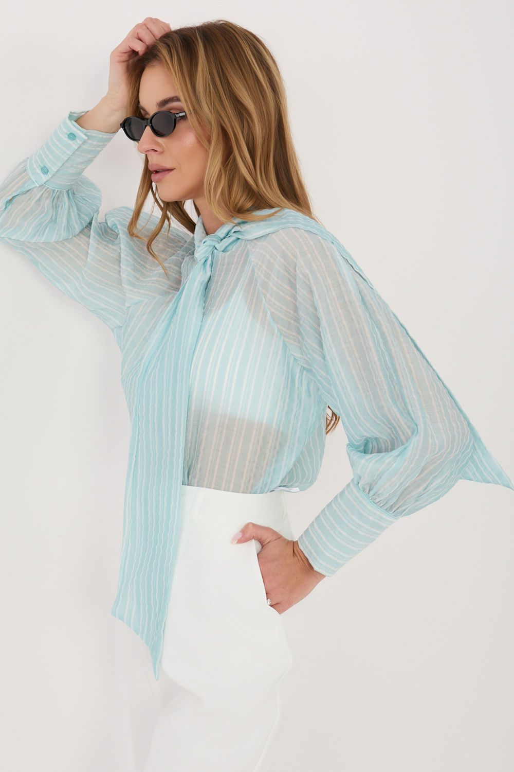Italy Moda Mint Striped Long Sleeve Top